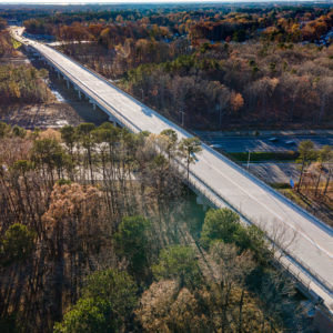Aerial view of portion of bridge over I-64