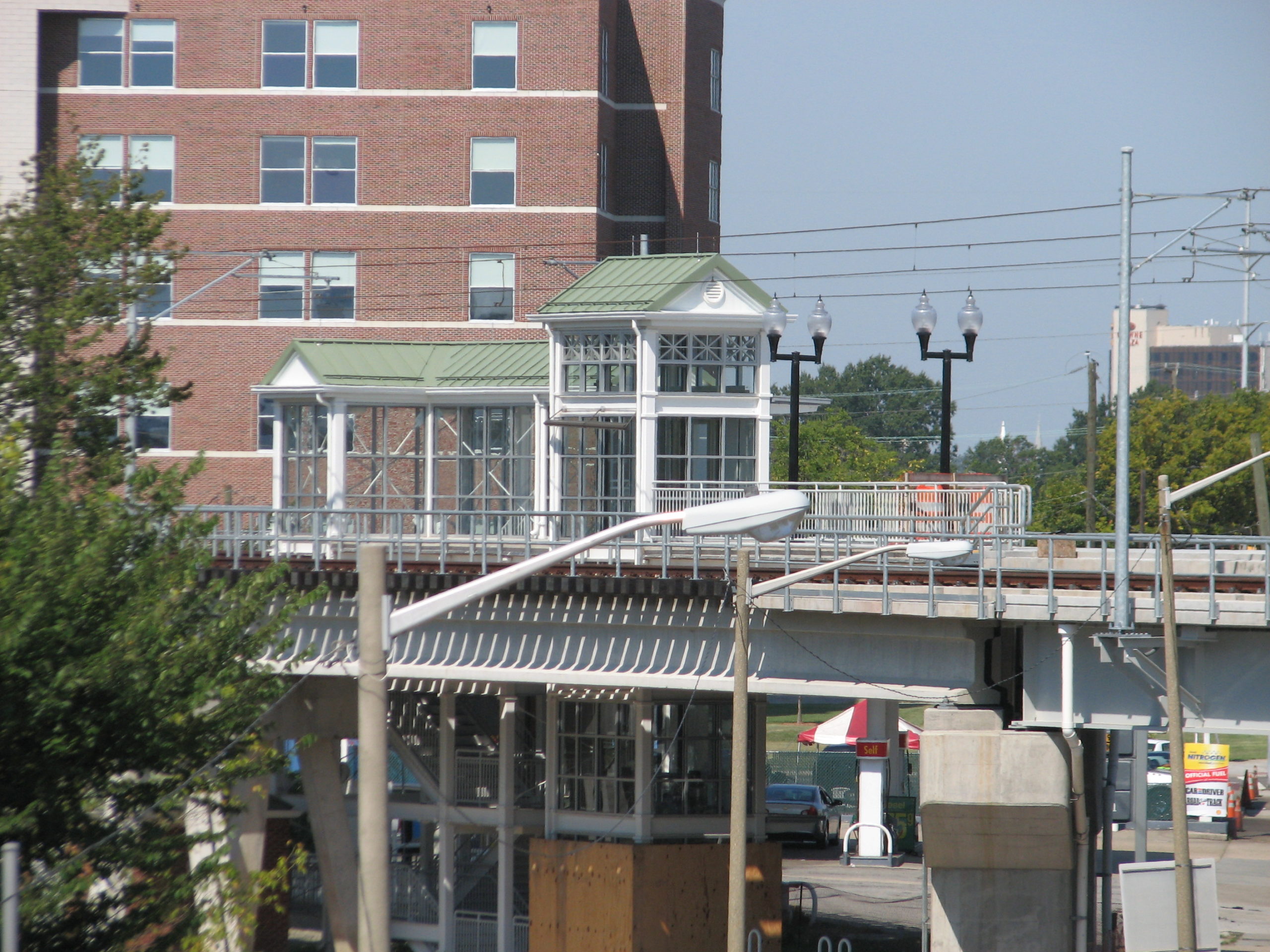 Completed elevator and stair tower at Norfolk State University Station.