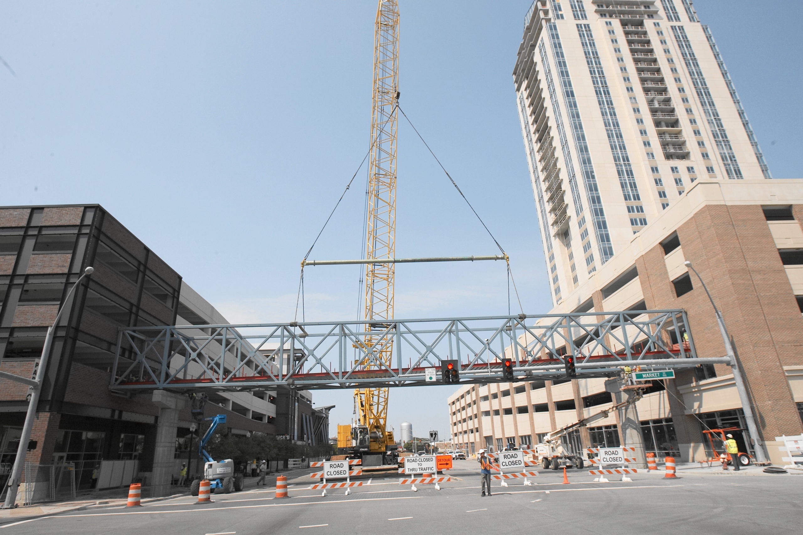 View of erected bridge over Columbus Street from the front