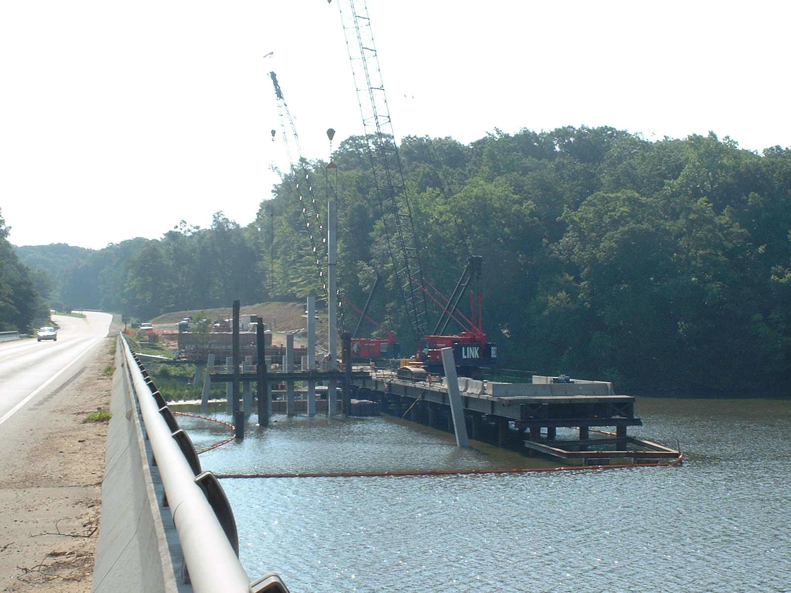 Driving pile from temporary work trestle